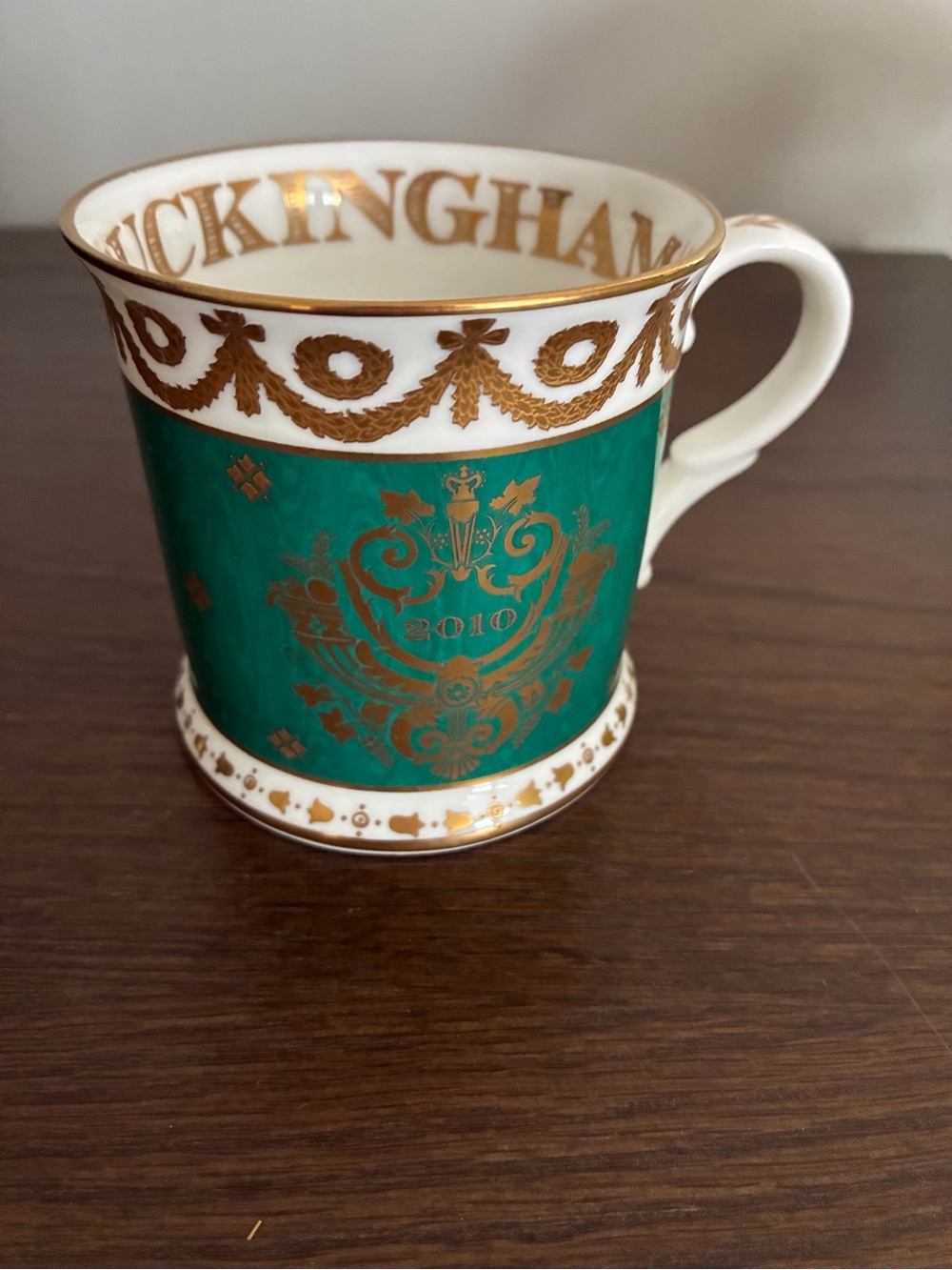 BUCKINGHAM Palace Fine Bone China Green and Gold Tankard Mug -